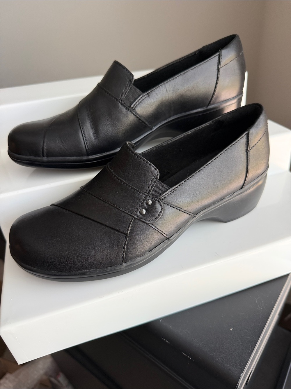 Clarks Black Leather Slip-On Work Loafers